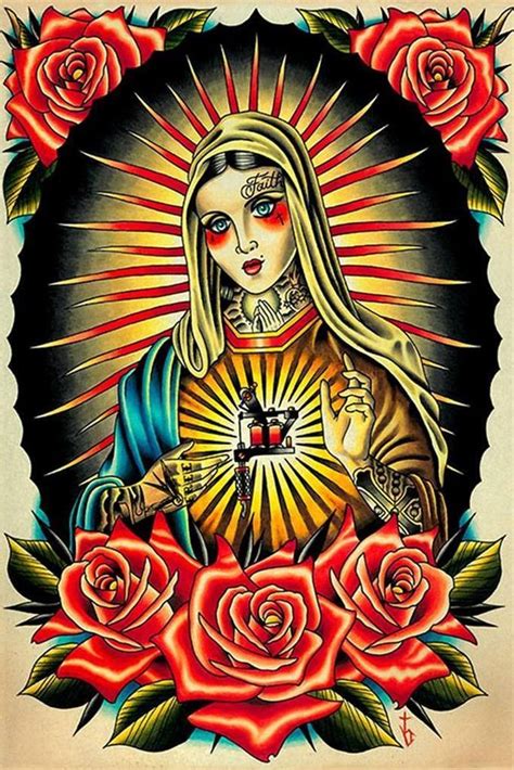 Details About Faith Mary By Tyler Bredeweg Tattoo Art Print Traditional