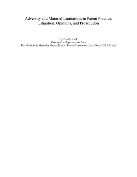 PDF Adversity And Material Limitations In Patent Practice Adversity And Material