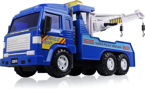 Wolvol Big Heavy Duty Wrecker Tow Truck Police Toy For Kids With