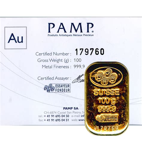 Pamp Suisse 100 Gram Gold Bar Poured Golden Eagle Coins