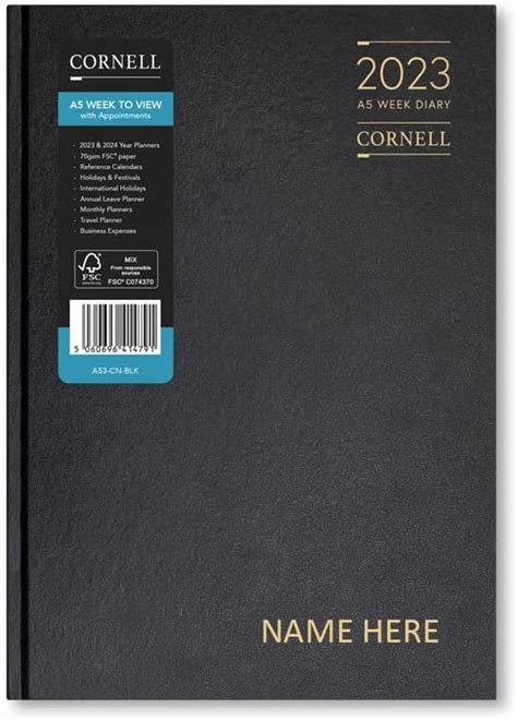 Cornell 2023 Diary Personalised A5 Week To View Diary Appointment