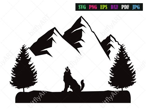 Wolf Mountain Svg Forest Silhouette Dxf Trees Pine Landscape Etsy