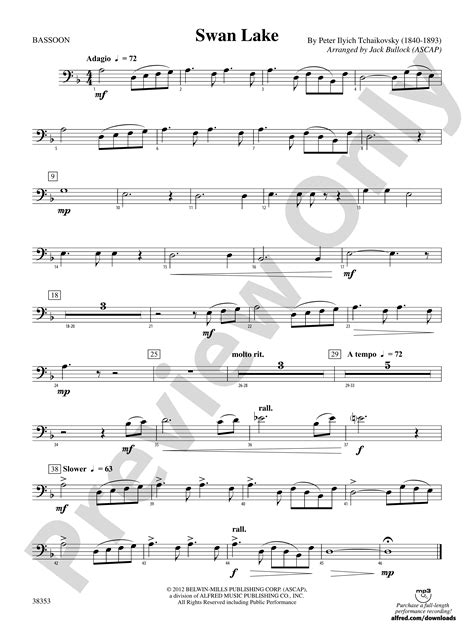 Swan Lake Bassoon Bassoon Part Digital Sheet Music Download