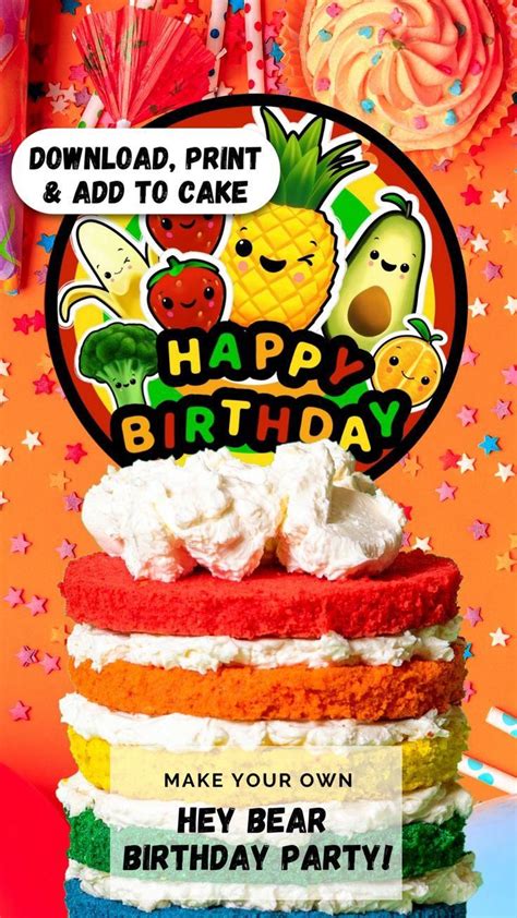 hey bear sensory birthday cake topper print decorations with dancing fruit [video] in 2022