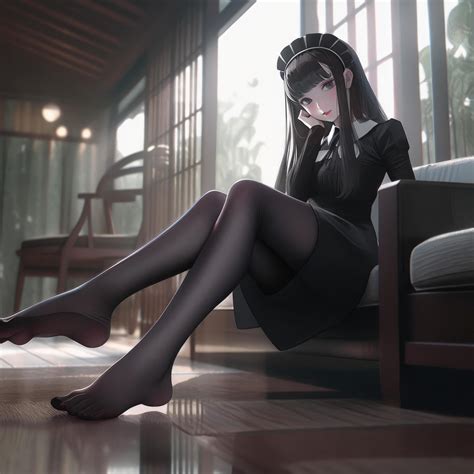 Long Legged Beautiful Girl Anime In Black Dress Image Generative Ai