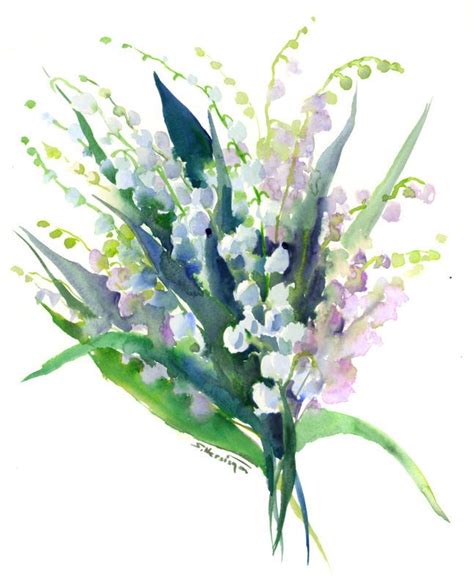 Floral Painting Lilies Of The Valley Original Watercolor Etsy