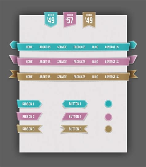 Free Web Ui Set Navigations Buttons Circles And Ribbons Free Psd