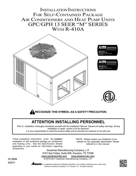 Goodman Gph1360m41 Installation Instructions Manual Manualzz