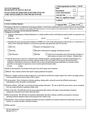 Fillable Online Dmh Mo Level Of Care Form Missouri Department Of