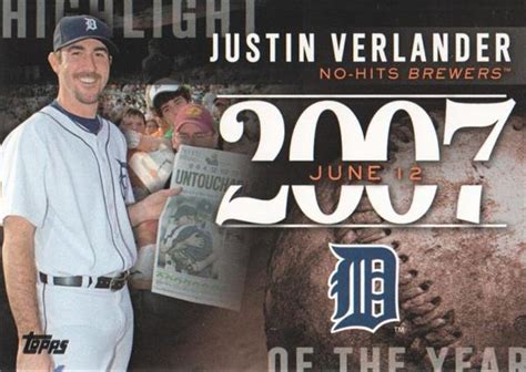 Justin Verlander Baseball Card Detroit Tigers Topps Ho Hitter H