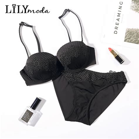 Lilymoda Sexy Bra And Panty Brief Sets Women Vintage Polka Dot Floral Embroidery Underwear Push
