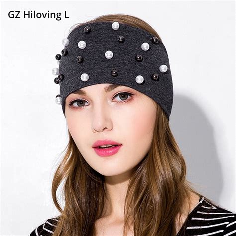 Gzhilovingl Solid Women Headband Pearls Wide Cotton Elastic Headband Women Headwear Turband