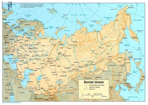 Large Political Map Of Soviet Union With Relief Railroads And Major