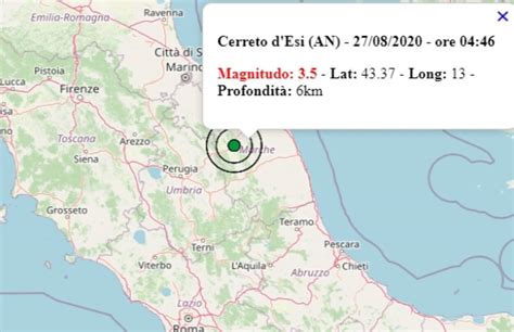 Terremoto nelle Marche oggi, giovedì 27 agosto 2020: scossa M 3.5