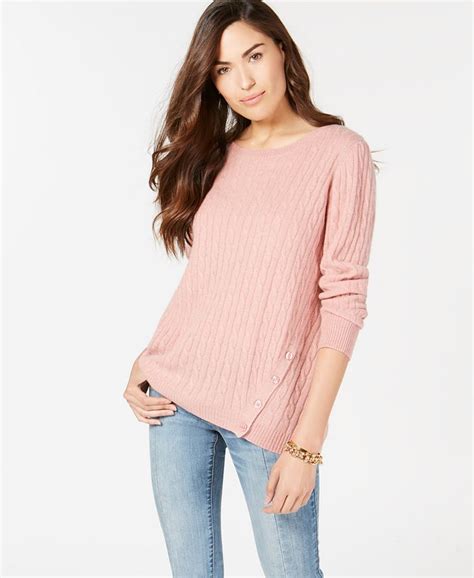 Charter Club Pure Cashmere Cable Knit Button Trim Sweater Created For Macys Macys
