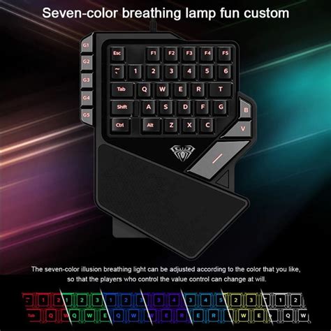 Aula K2 Usb Wired One Handed Keyboard Game Seven Color Breathing Light Left Hand Keypad 38 Keys
