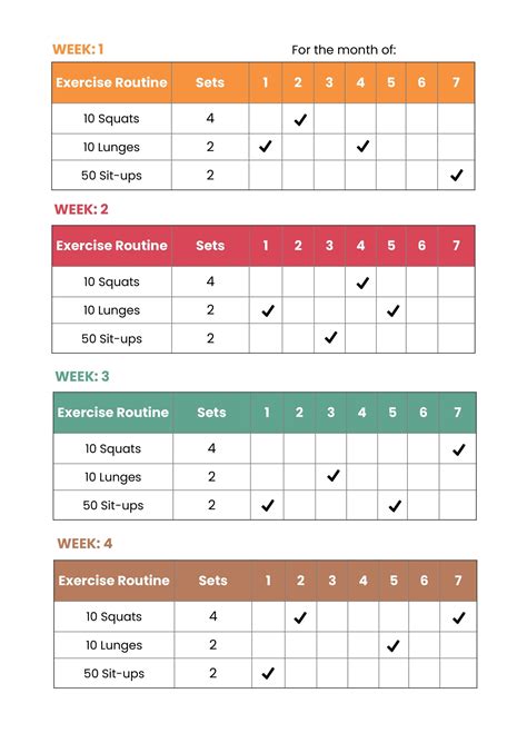 Free Printable Exercise Chart Template Tutor Suhu