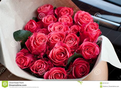 Perfect Bouquet Of Fresh Cut Roses In Car Stock Image Image Of