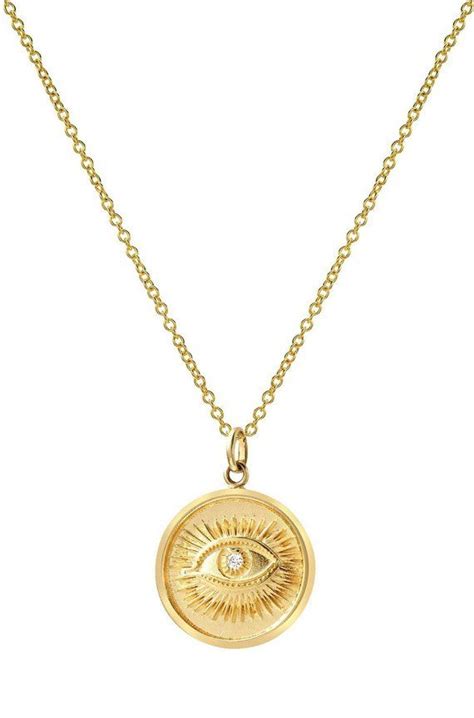 14k Gold Diamond Eye Medallion Necklace Etsy Gold Medallion