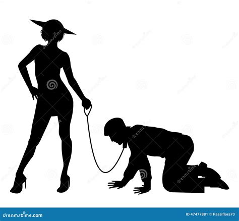 Silhouette Of Woman Holding Man On A Leash Stock Vector Image 47477881