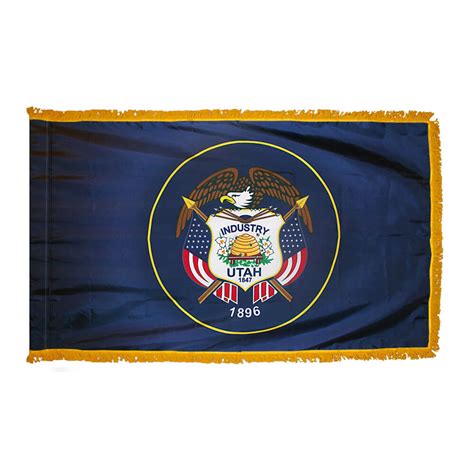 Historical Utah Nylon Flag With Pole Hem And Fringe 2 Ft X 3 Ft