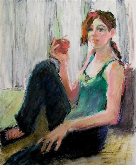 Connie Chadwell S Hackberry Street Studio Lexie With An Apple Original Oil Pastel Figurative