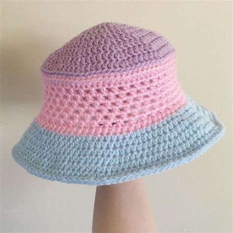 Bucket Hat Blue Pink Purple Sun Hat Crochet Floppy Brim Retro Etsy
