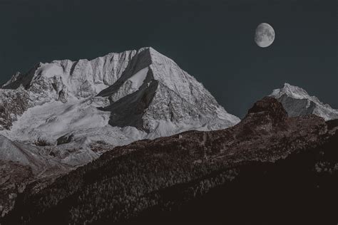 Snow Covered Mountain Moon 4k Wallpaperhd Nature Wallpapers4k
