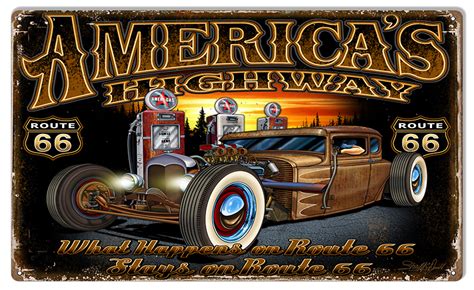 Americas Highway Hot Rod Metal Sign By Steve Mcdonald 18x30