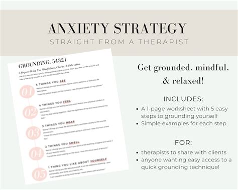 Anxiety Worksheet Grounding Exercise 54321 For Etsy