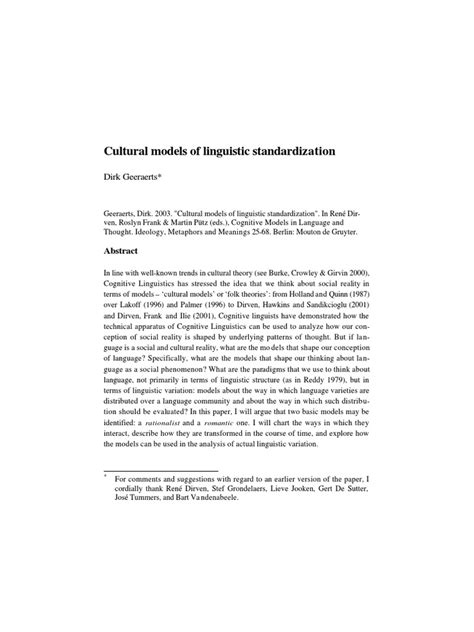 rationalist vs romantic cultural models of linguistic standardization pdf linguistics
