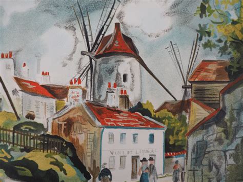 Maurice Utrillo Les Trois Moulins à Montmartre Lithographie Signée