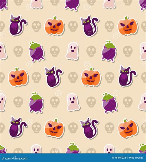 Halloween Seamless Texture With Colorful Flat Icons Stock Vector