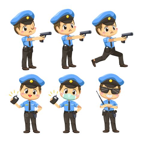Gambar Set Pria Dengan Seragam Polisi Dalam Karakter Kartun Keamanan