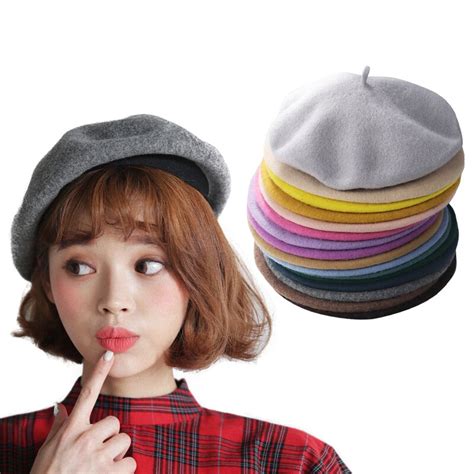 women girl wool beret cap french artist warm winter beanie hat vintage plain beret hats elegant