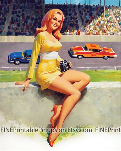 Pinup Vintage Art Girl Race Car Pin Up Racy