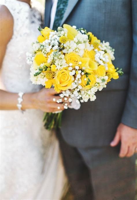 Bridal Bouquet Of Yellow Roses Calla Lilies Craspedia
