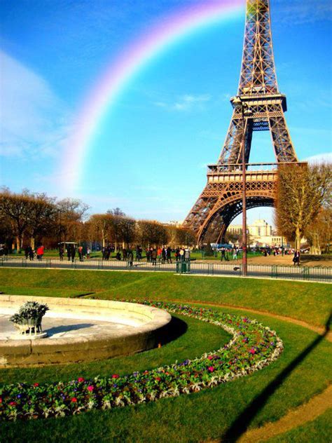 Rainbow Eiffel Tower Garden Scene In Paris By Brittanyrosefutterk