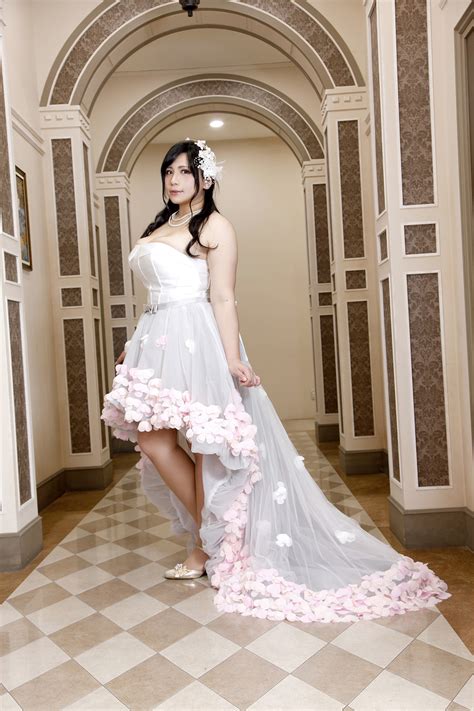 Chouzuki Maryou Highres 1girl Asian Black Hair Breasts Bride Cleavage Dress Lipstick