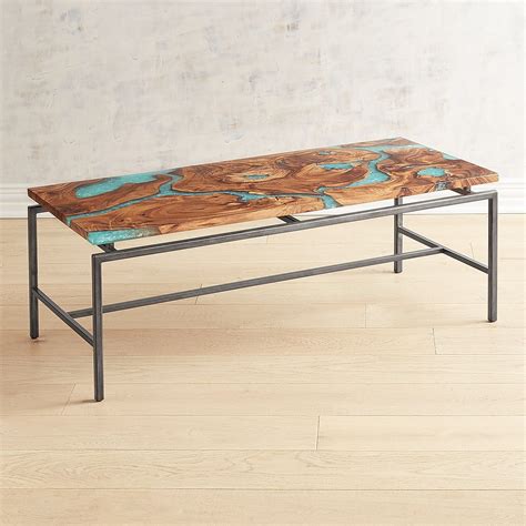 5 out of 5 stars. Moraine Wood & Teal Resin Coffee Table | Pier 1 Imports ...