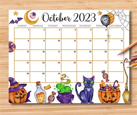 Editable October 2023 Calendar Spooky Halloween W Cute Etsy Artofit