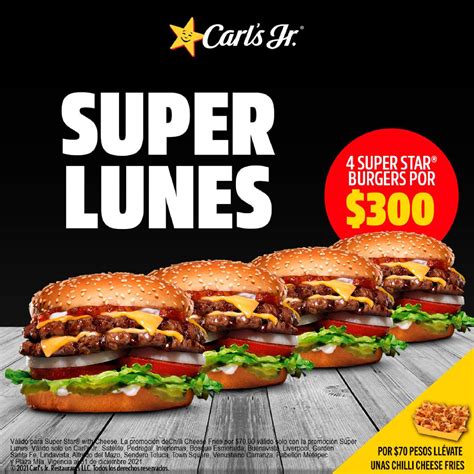 Promoción Carls Jr Super Lunes 4 Hamburguesas Super Star Por 300