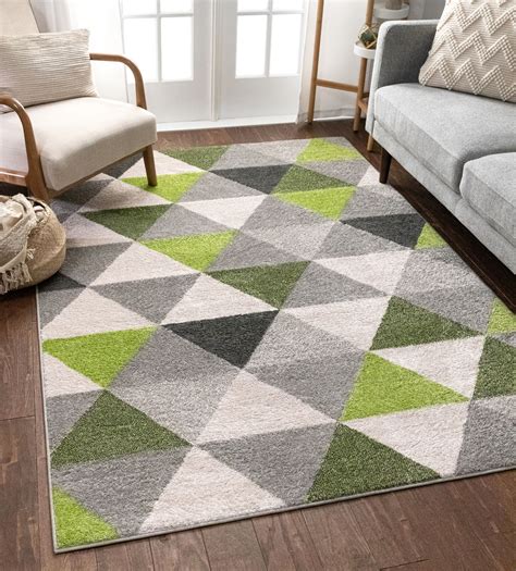 Well Woven Isometry Green And Grey Modern Geometric Triangle Pattern Area