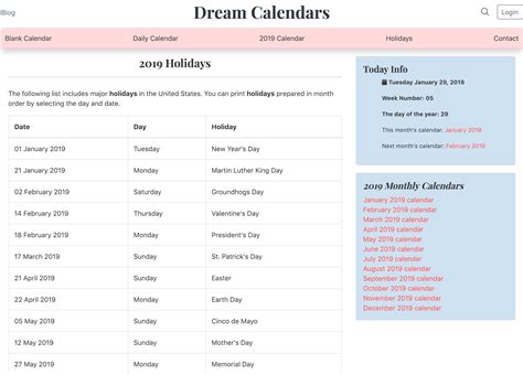 List Of 2019 Holidays Us Dream Calendars