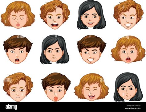 Rostros Humanos Con Diferentes Emociones Ilustración Imagen Vector De