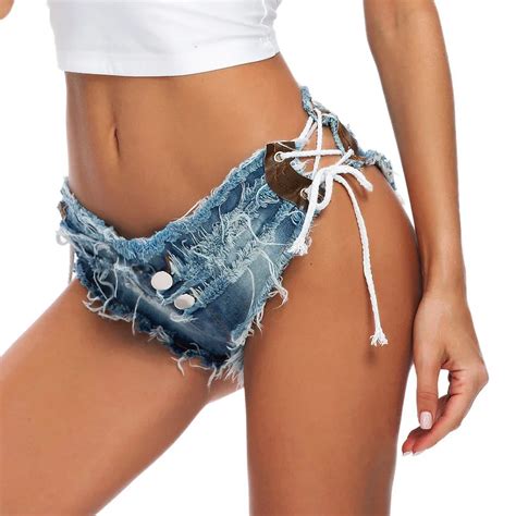 fleepmart 1pcs women s sexy super denim shorts 2020 summer denim cotton low waist bandage shorts