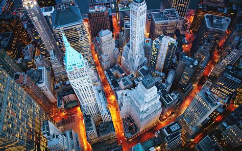 Usa City New York Buildings Manhattan Walls Skyscrapers Street Night