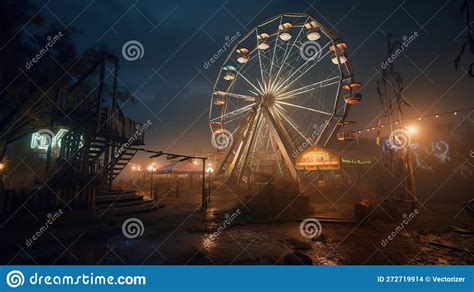 Twisted Nightmares At The Abandoned Ferris Wheel Generative Ai Stock