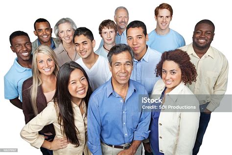 Diverse Group Of Casually Dressed Business People Looking Up Stock