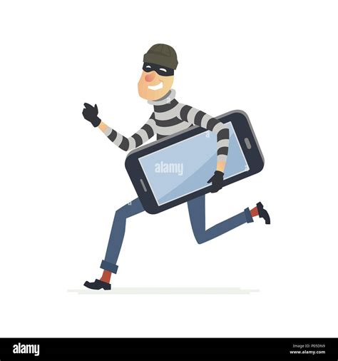 Thief Stealing Smartphone Cartoon People Characters Illustration